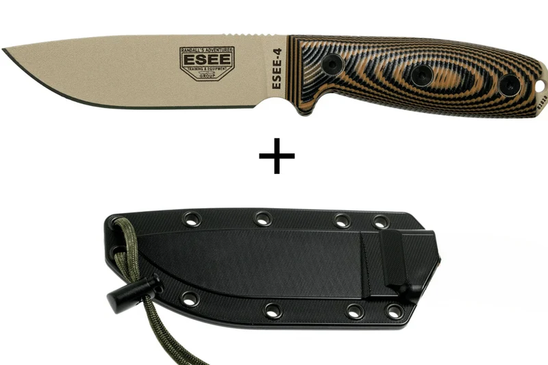 Couteau Esee 4 4PDT-005 lame carbone 11,6cm manche G10 coyote/noir + étui