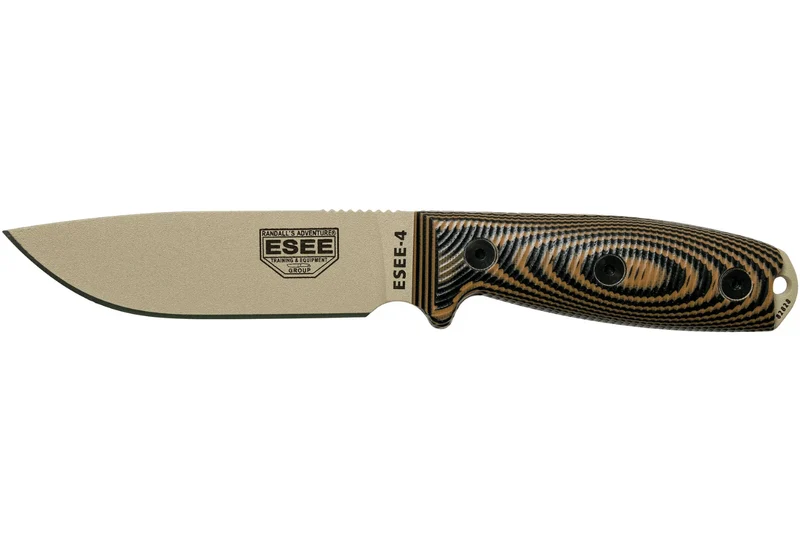 Couteau Esee 4 4PDT-005 lame carbone 11,6cm manche G10 coyote/noir + étui