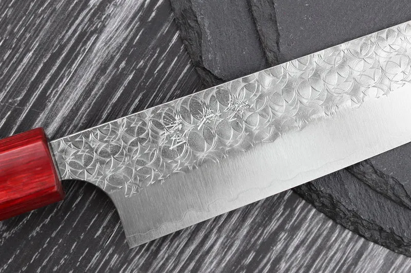 Couteau sujihiki japonais artisanal Yoshimi Kato Minamo SG2 Tsuchime 27cm