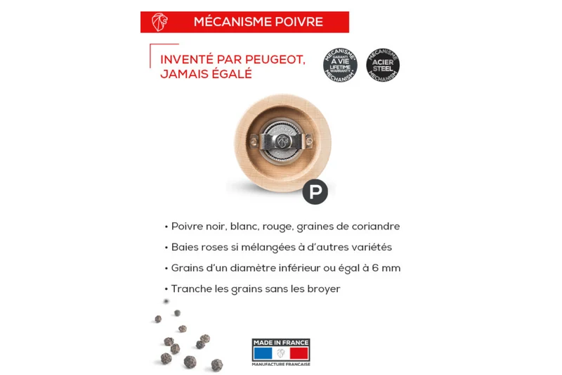 Moulin à poivre manuel Peugeot Fidji en bois et inox noir
