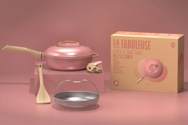 Poêle antiadhérente Cookut La Fabuleuse 8-en-1 pivoine