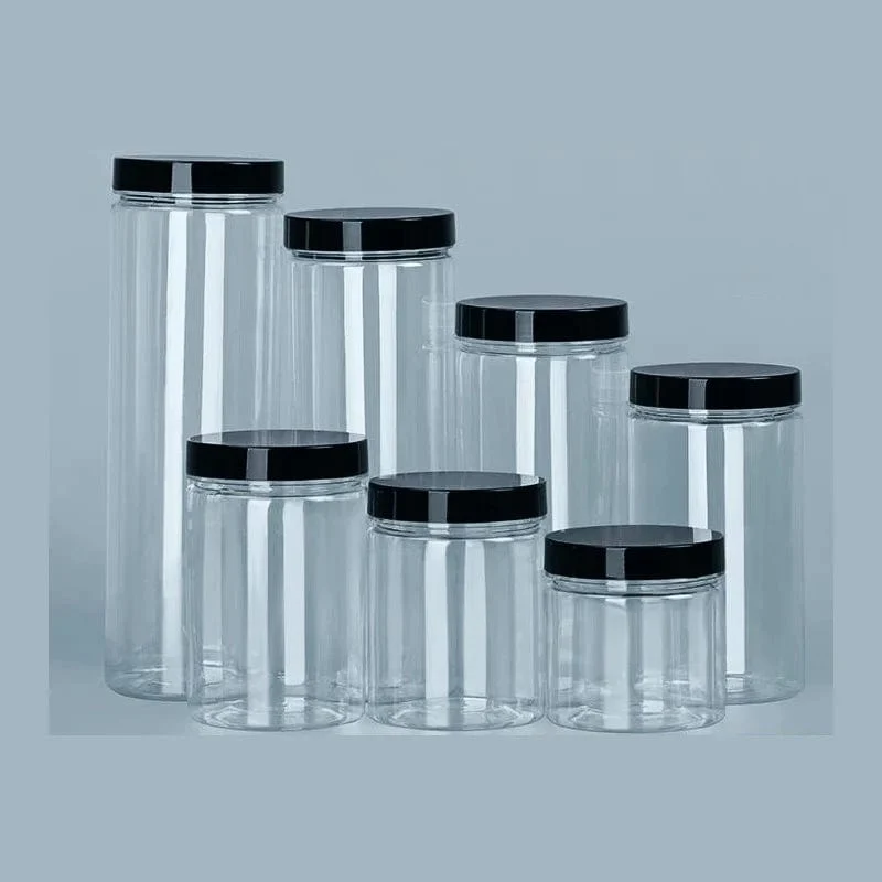 Bouteille de rangement circulaire à couvercle noir