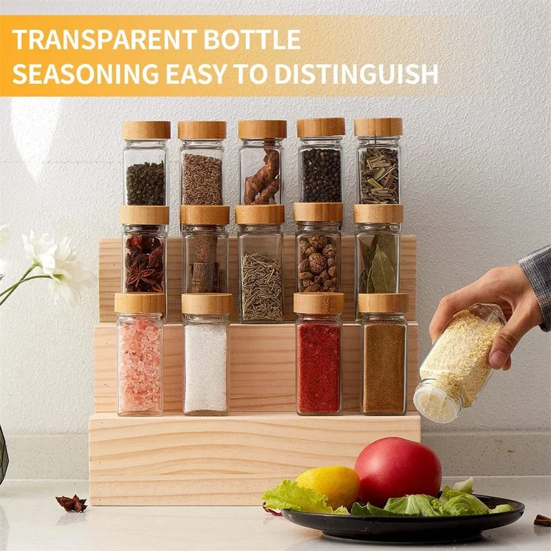 Pots à épices en verre avec couvercle bambou + étiquettes – Set cuisine