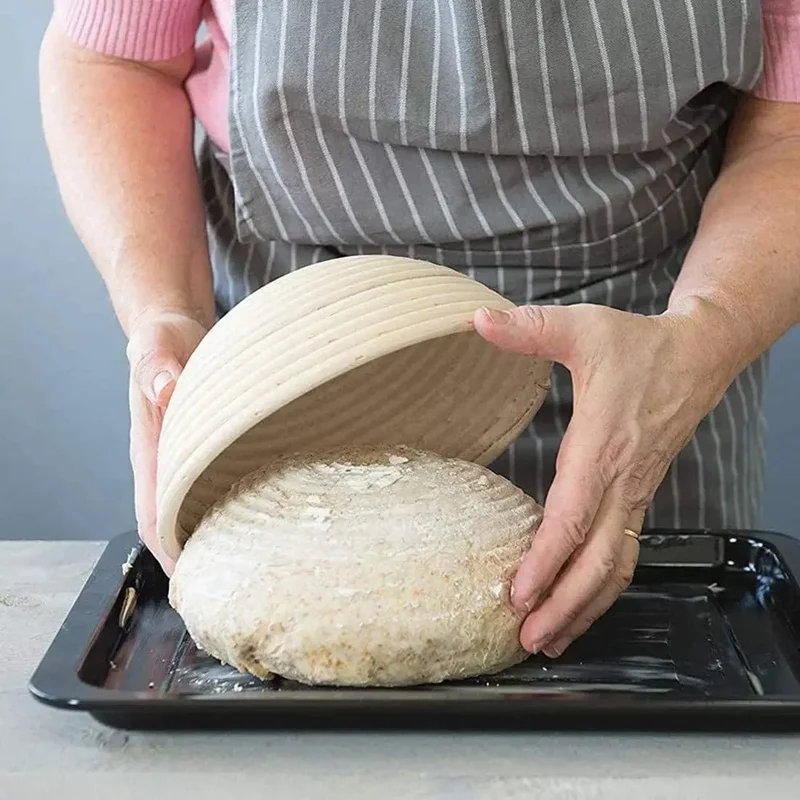 Panier de fermentation en rotin (lot de 2) – Banneton artisanal avec doublure en lin