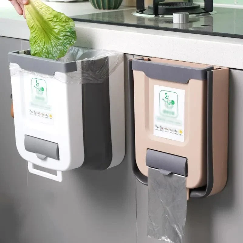 Poubelle de Cuisine Pliable Murale Suspendue — 7 L / 10 L, Porte de Placard