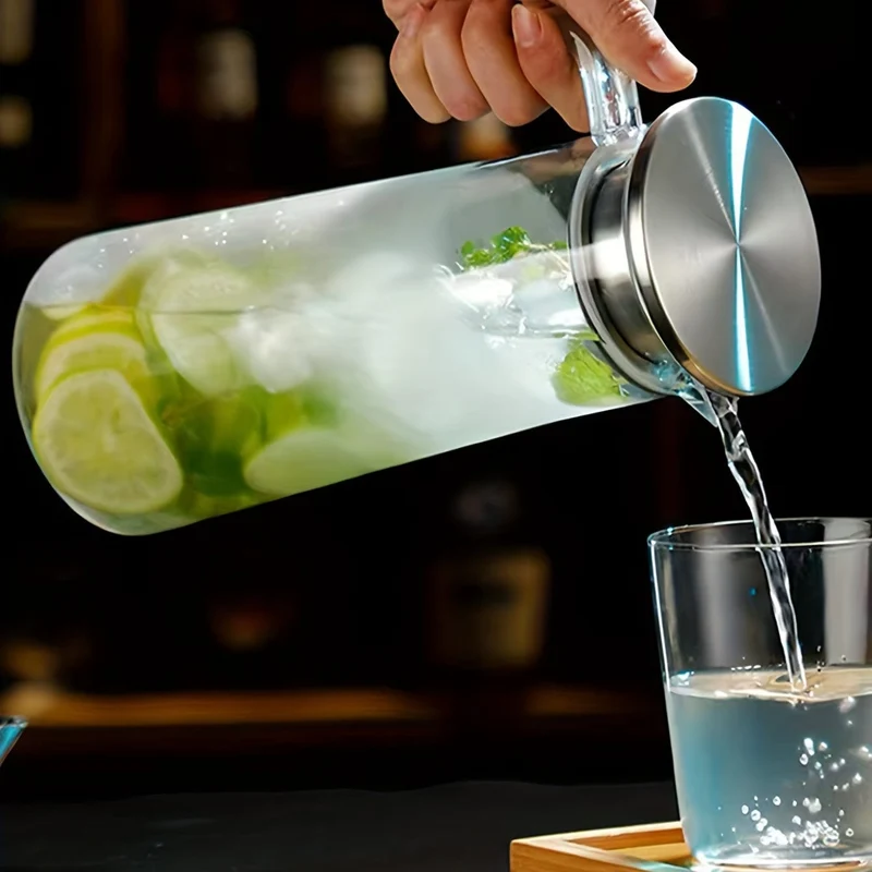 Carafe à jus avec couvercle, 1600ml/2000ml, en plastique, pour Bubble Tea et autres boissons estivales.