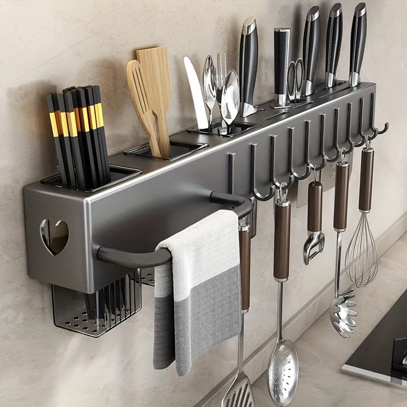 Range-Couteaux Mural Multifonction pour Ustensiles de Cuisine — Étagère sans Perçage