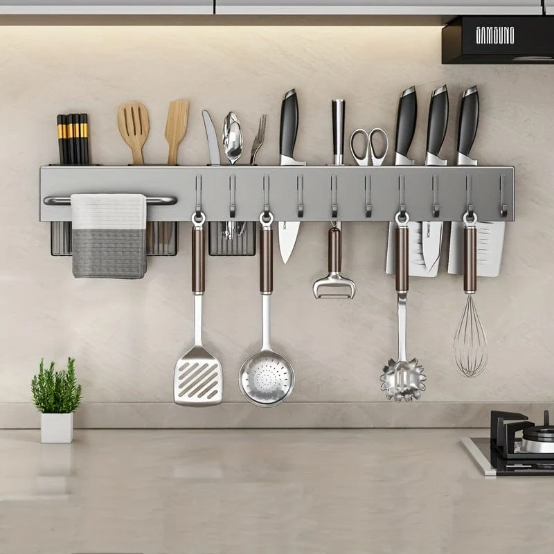 Range-Couteaux Mural Multifonction pour Ustensiles de Cuisine — Étagère sans Perçage