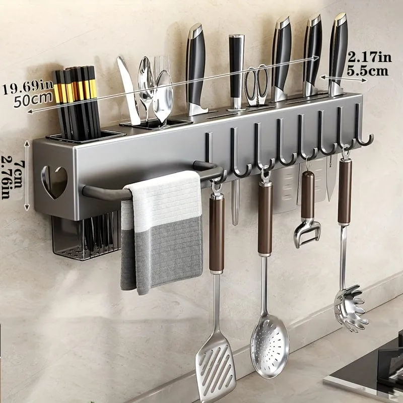 Range-Couteaux Mural Multifonction pour Ustensiles de Cuisine — Étagère sans Perçage