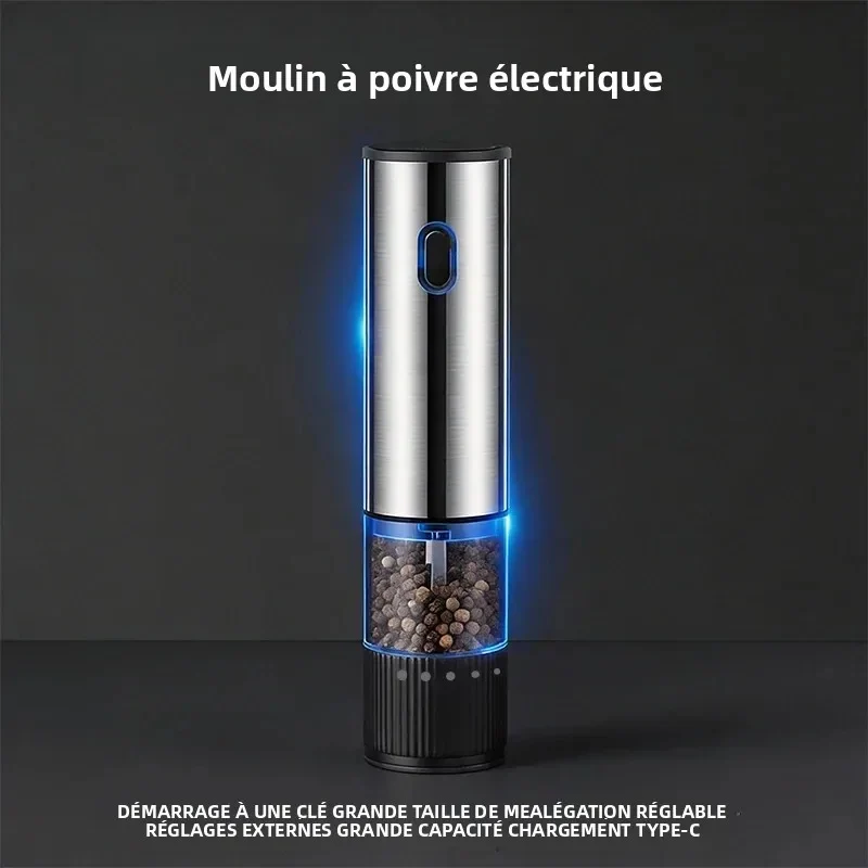 Set de 2 Moulins à Sel et Poivre Électriques Rechargeables USB-C avec Socle, Inox