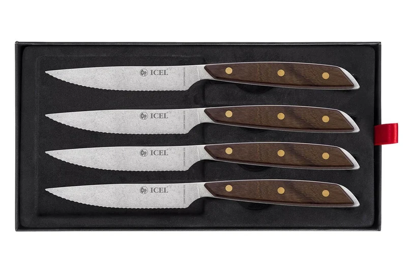 Coffret 4 couteaux à steak Icel lame dentelée 11cm manche droit en bois