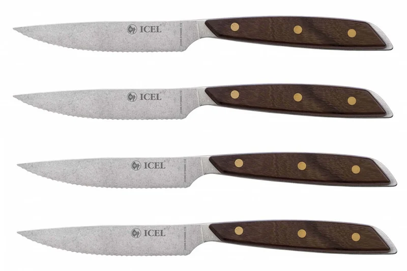 Coffret 4 couteaux à steak Icel lame dentelée 11cm manche droit en bois