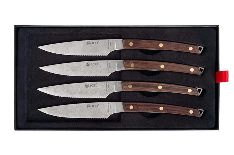 Coffret 4 couteaux à steak Icel lame dentelée 11cm manche incurvé en bois