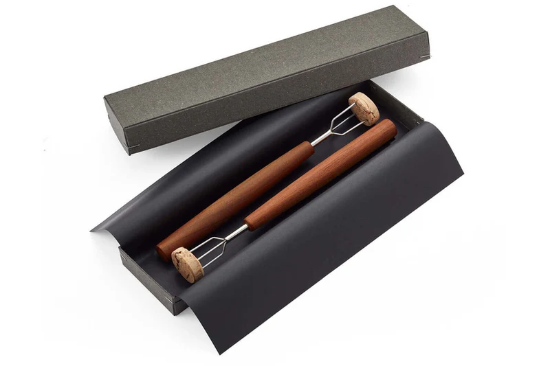 Coffret 2 fourchettes à pommes de terre Triangle Sense inox et manche prunier