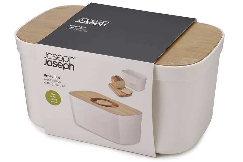 Boîte à pain avec couvercle réversible en bambou Joseph Joseph Bread Bin blanche