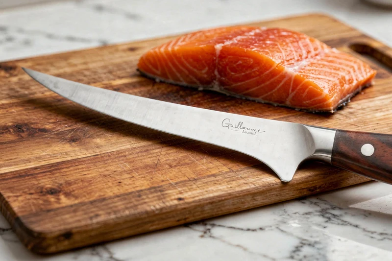 Couteau filet de sole 18cm Guillaume Leonard Cuistot en acier inoxydable et bois de santal rouge