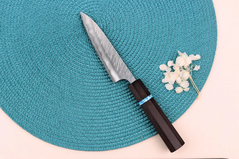 Couteau universel japonais artisanal Yu Kurosaki Fujin 12cm SG2 turquoise