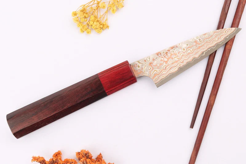 Couteau d'office 9cm japonais artisanal Takeshi Saji VG10 Rainbow Nashiji