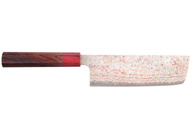Couteau nakiri 16cm japonais artisanal Takeshi Saji VG10 Rainbow Nashiji