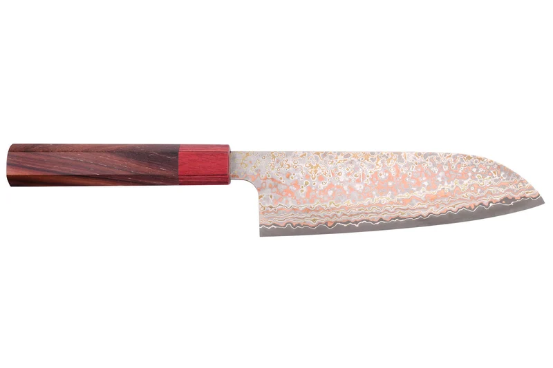 Couteau santoku 16,5cm japonais artisanal Takeshi Saji VG10 Rainbow Nashiji