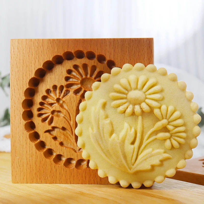 Emporte-pièce en bois floral 3D pour biscuits et gâteaux - 1 pièce