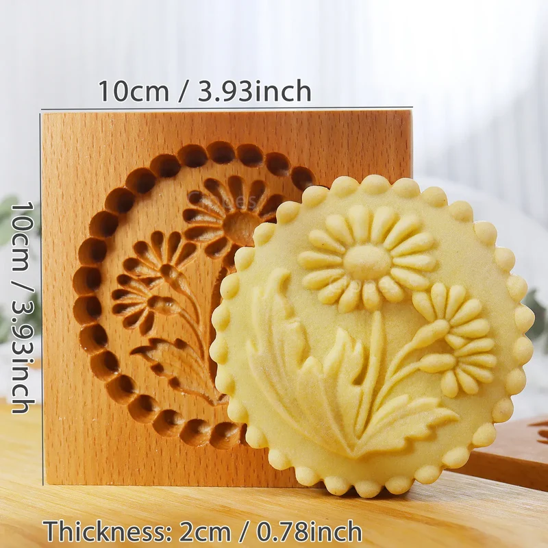 Emporte-pièce en bois floral 3D pour biscuits et gâteaux - 1 pièce