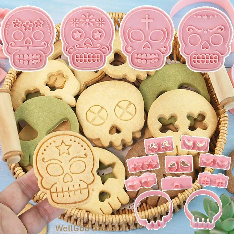 Emporte-pièces en Silicone 10 pièces - Motifs de Crânes Halloween