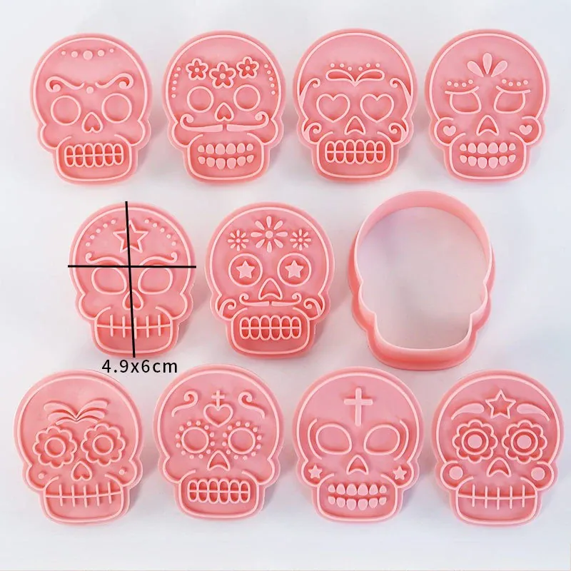 Emporte-pièces en Silicone 10 pièces - Motifs de Crânes Halloween