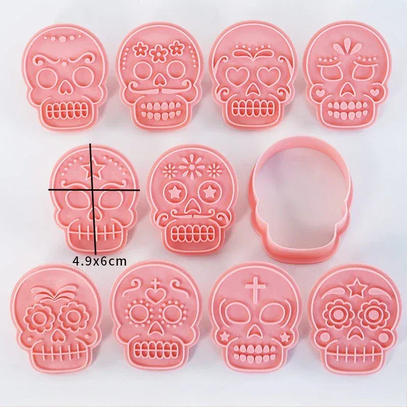 Emporte-pièces en Silicone 10 pièces - Motifs de Crânes Halloween