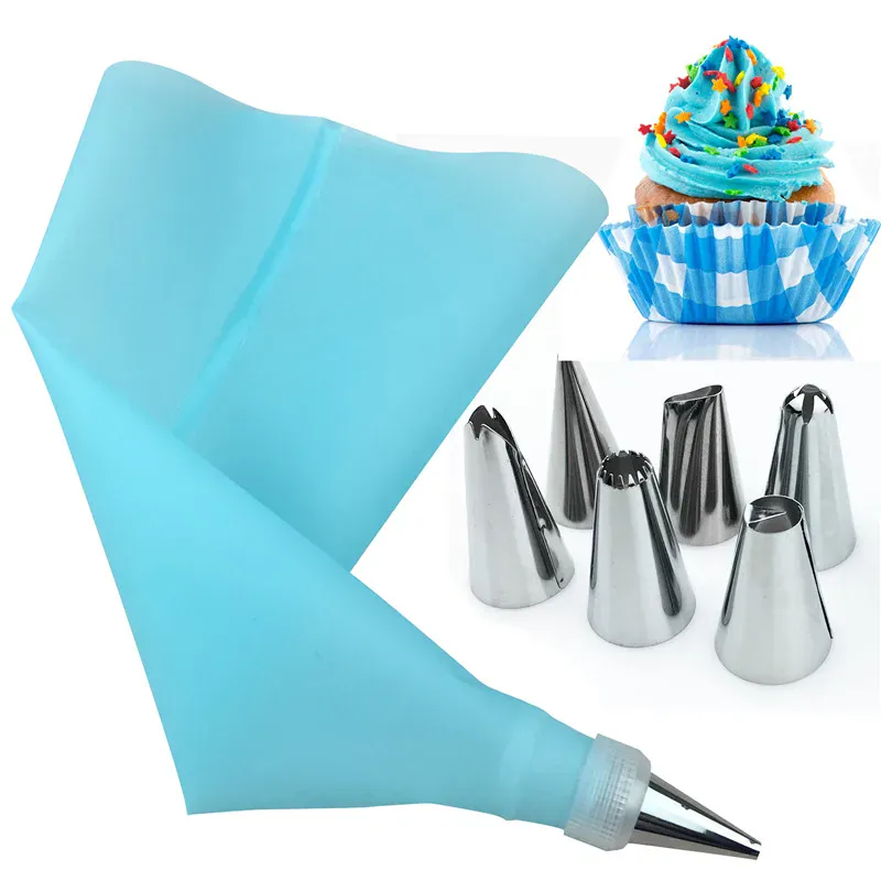 Poche à douille en silicone avec 7 embouts pour décoration de gâteaux