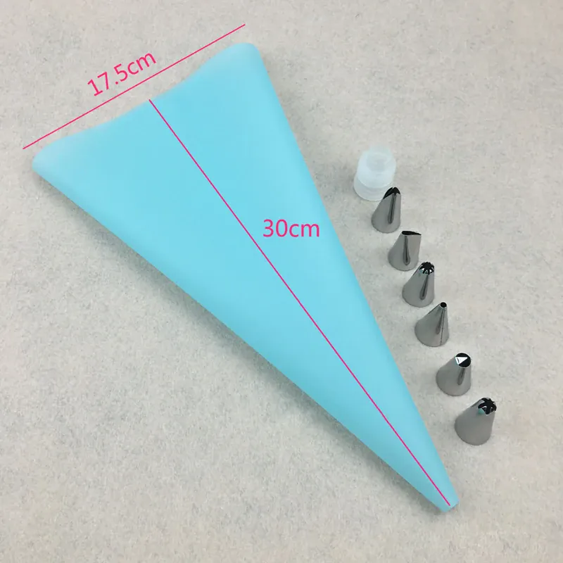 Poche à douille en silicone avec 7 embouts pour décoration de gâteaux