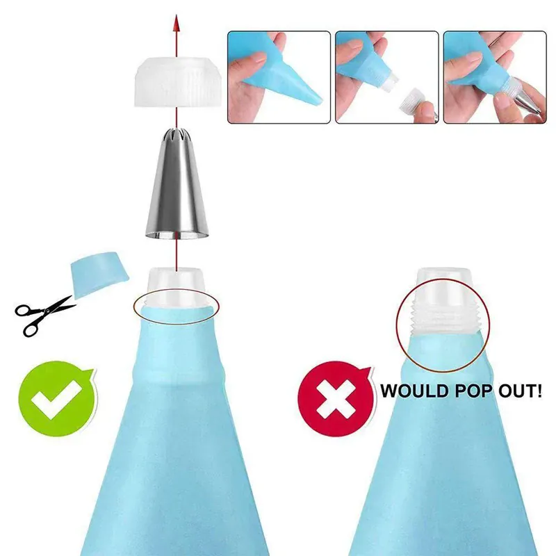 Poche à douille en silicone avec 7 embouts pour décoration de gâteaux