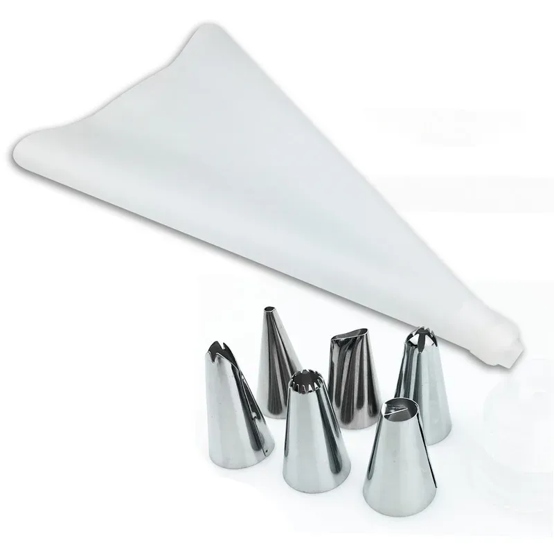 Poche à douille en silicone avec 7 embouts pour décoration de gâteaux
