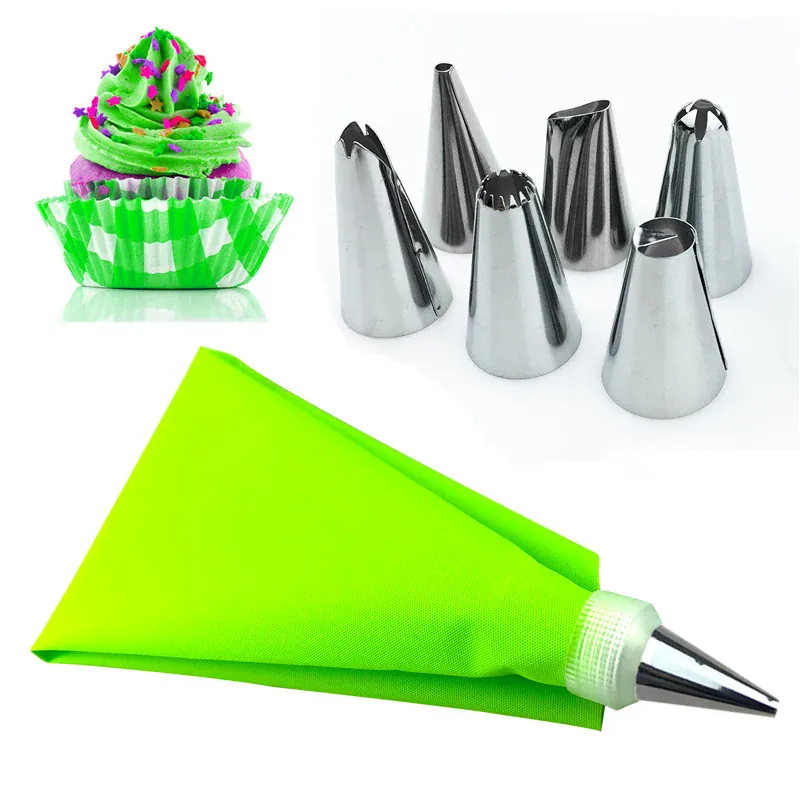 Poche à douille en silicone avec 7 embouts pour décoration de gâteaux