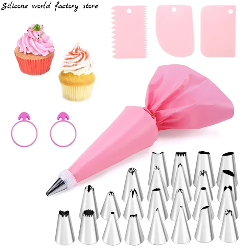 Poche à Douille en Silicone Reusable - Set de 24 Douilles de Pâtisserie