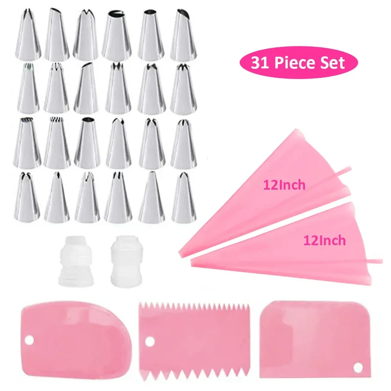 Poche à Douille en Silicone Reusable - Set de 24 Douilles de Pâtisserie