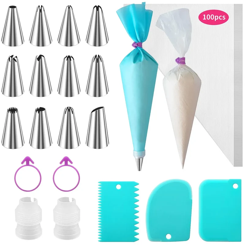 Poches à douille jetables avec 16 douilles en inox et accessoires pâtisserie