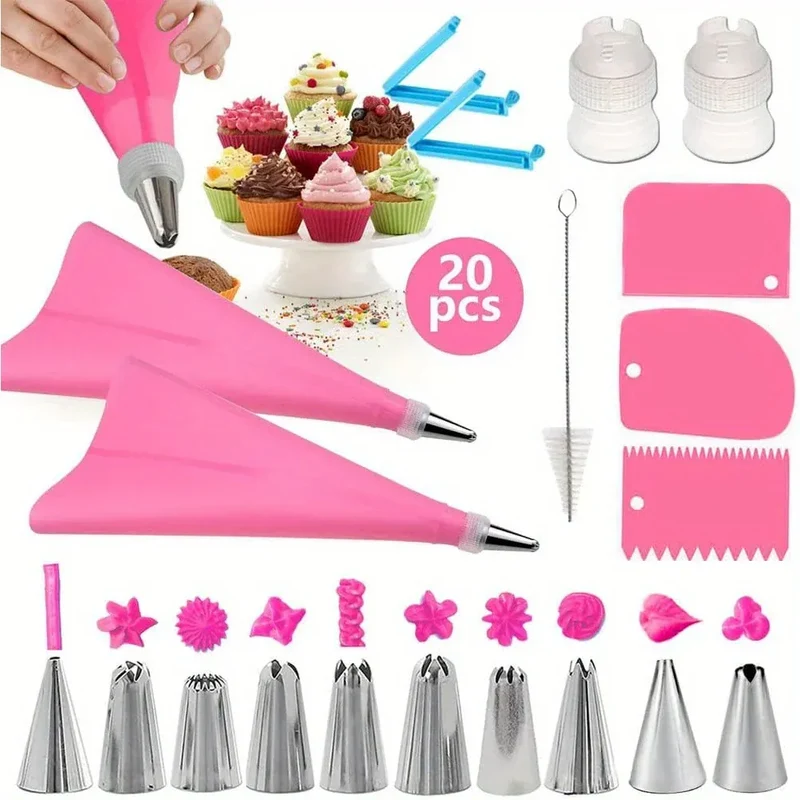 Set de Poches à Douille en Silicone avec 20 Accessoires pour Pâtisserie