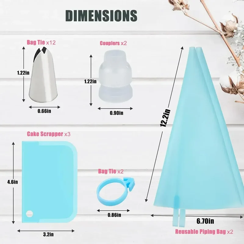 Poches à Douille en Silicone - Set de Pâtisserie avec 12 Douilles en Acier Inoxydable