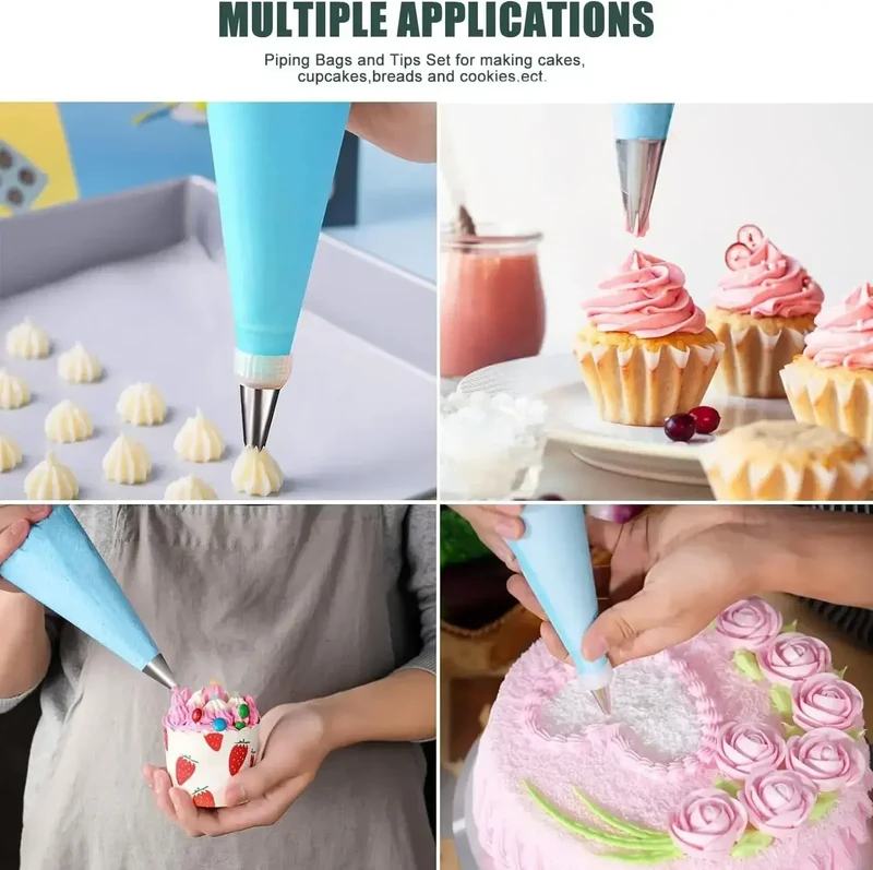 Poches à Douille en Silicone - Set de Pâtisserie avec 12 Douilles en Acier Inoxydable
