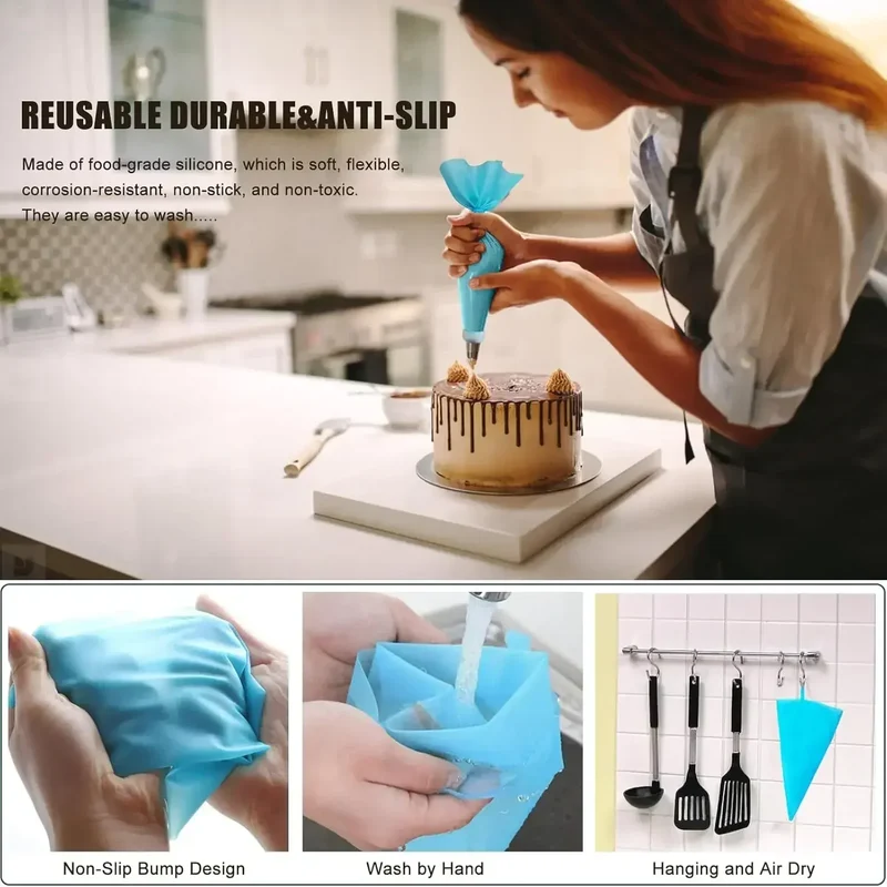 Poches à Douille en Silicone - Set de Pâtisserie avec 12 Douilles en Acier Inoxydable