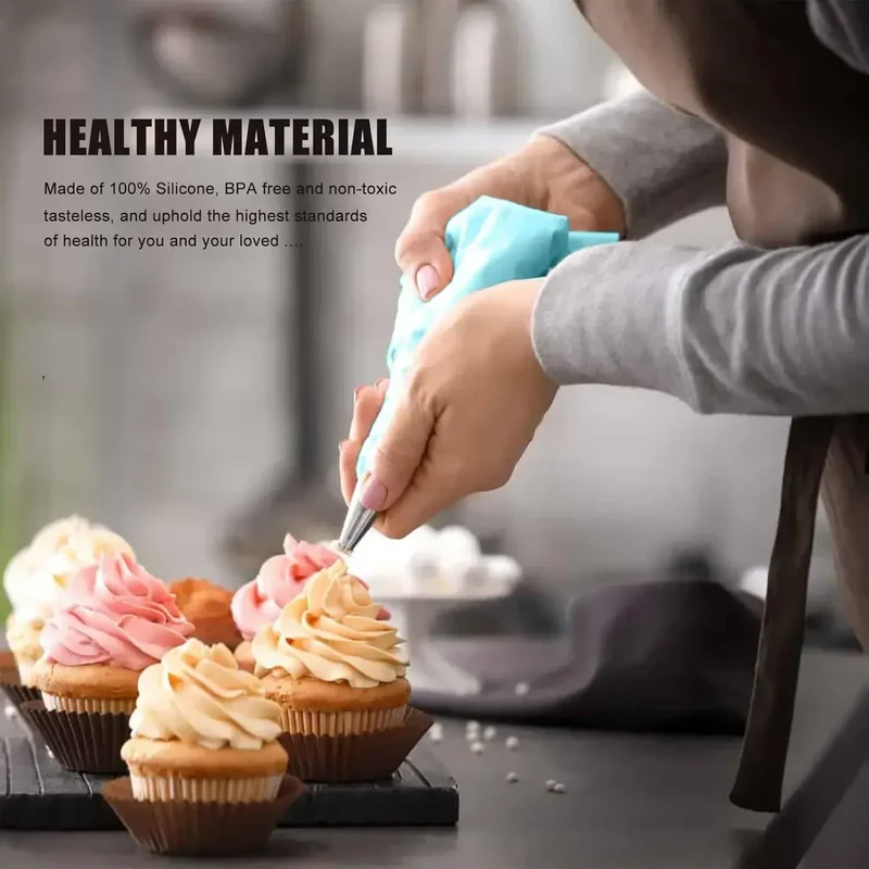 Poches à Douille en Silicone - Set de Pâtisserie avec 12 Douilles en Acier Inoxydable