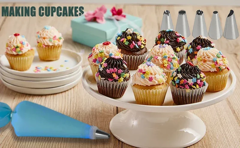 Poches à Douille en Silicone - Set de Pâtisserie avec 12 Douilles en Acier Inoxydable