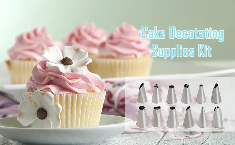 Poches à Douille en Silicone - Set de Pâtisserie avec 12 Douilles en Acier Inoxydable