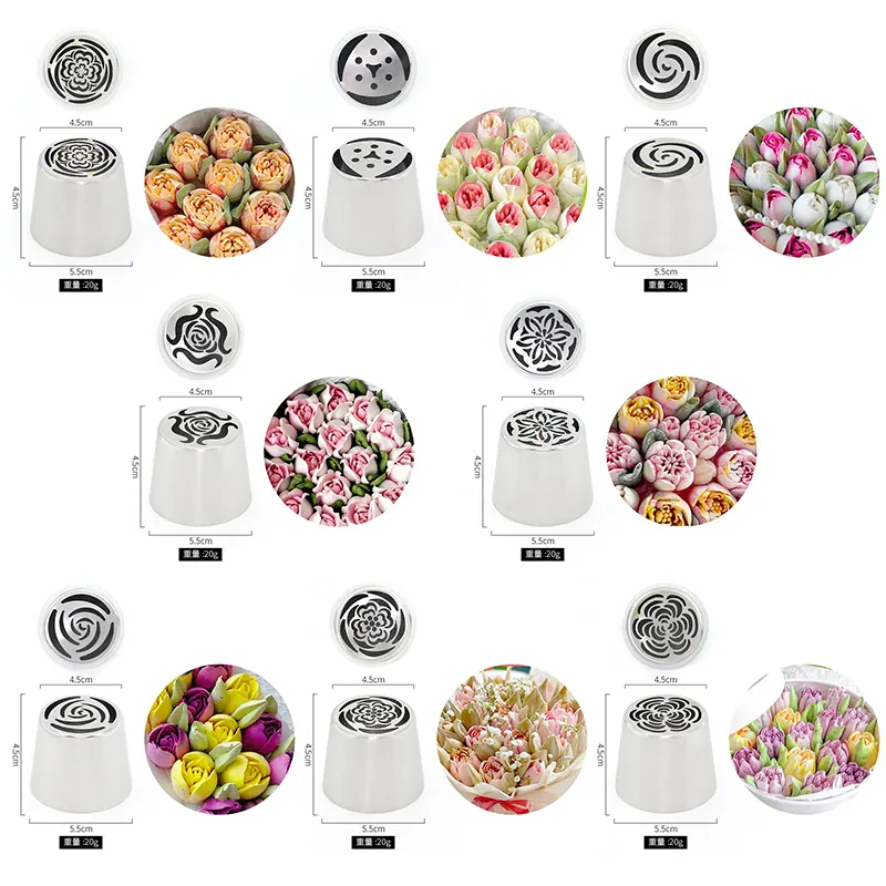 Douilles à Pâtisserie en Acier Inoxydable pour Fleurs 3D - 8 Pièces