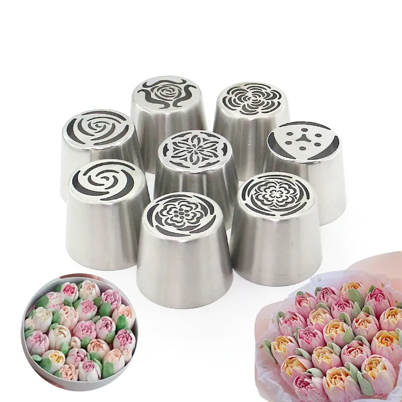 Douilles à Pâtisserie en Acier Inoxydable pour Fleurs 3D - 8 Pièces