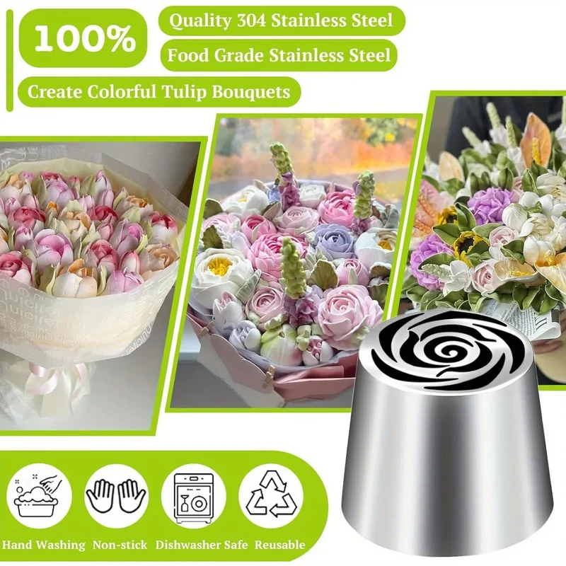 Douille à Pâtisserie en Acier Inoxydable - 3 Pièces Fleur Rose