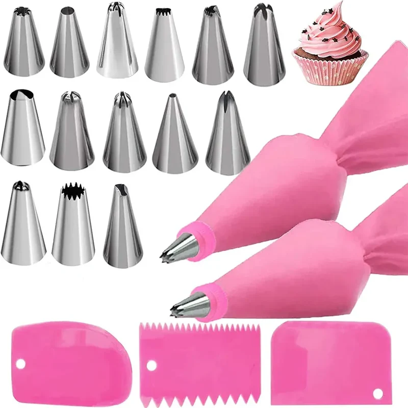 Set d'Outils de Décoration de Gâteaux 27 Pièces - Poche Réutilisable et Douilles en Acier Inox