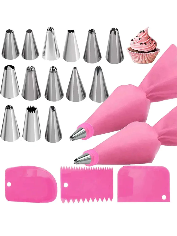 Set d'Outils de Décoration de Gâteaux 27 Pièces - Poche Réutilisable et Douilles en Acier Inox