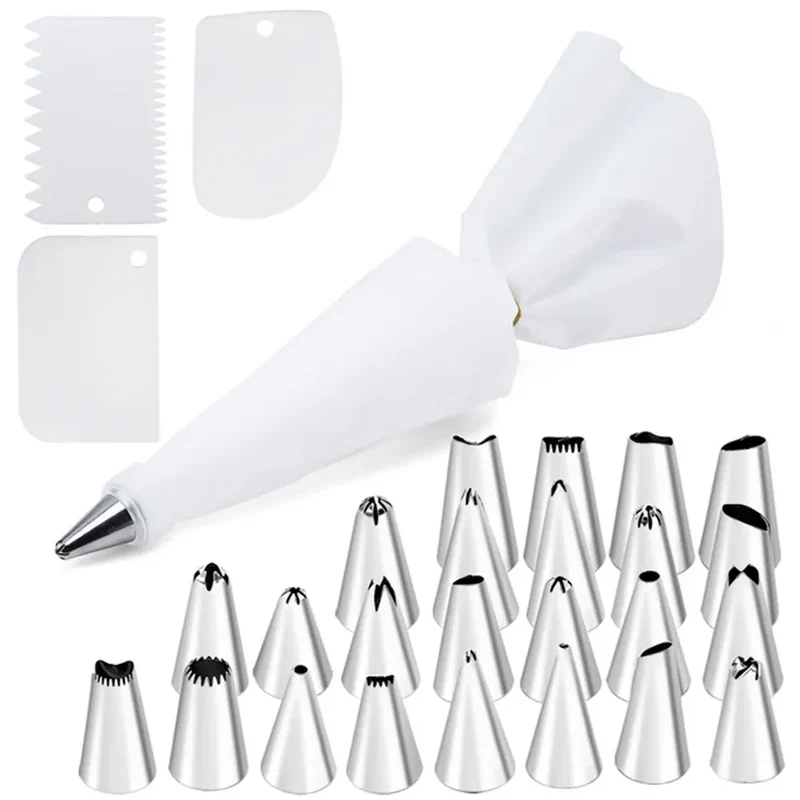 Set d'Outils de Décoration de Gâteaux 27 Pièces - Poche Réutilisable et Douilles en Acier Inox